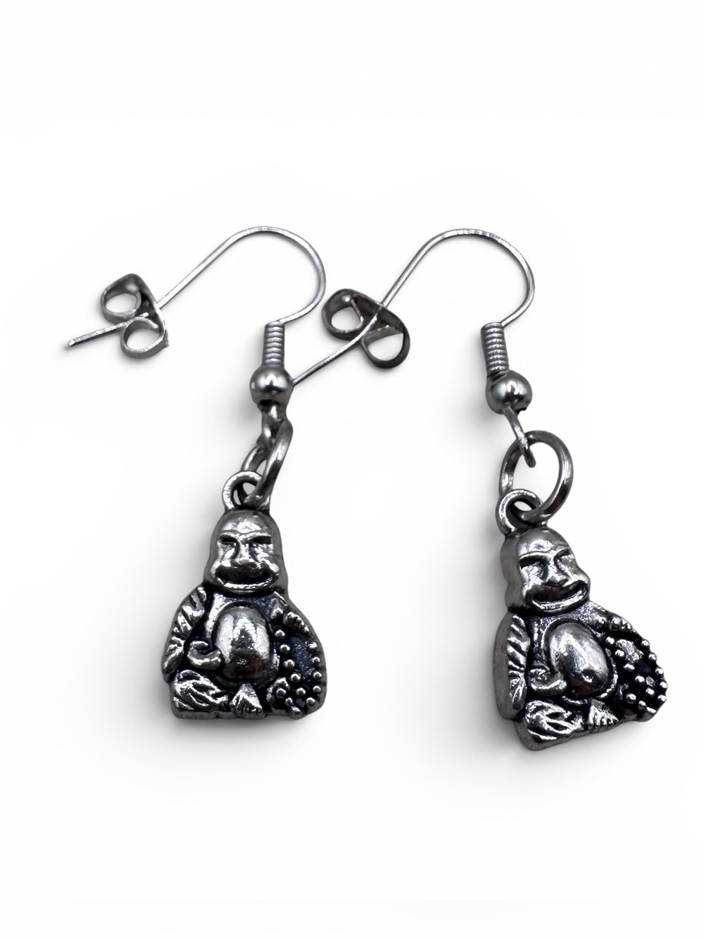 Silver-tone Buddha Charm Dangle Earrings